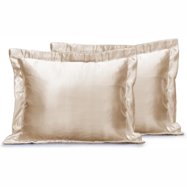 Eleganzzz Skin Care Kapselsloop - Satijnen Kussensloop - Champagne - Kussenslopen 60x70cm Set van 2 - Oxford Rand - Beauty Kapselsloop Ivoor