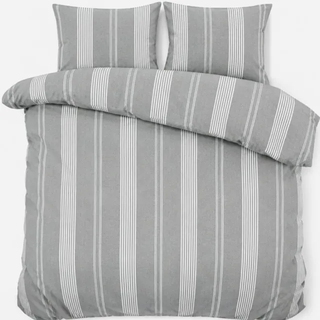 SLEEPIO Soft Cotton Dekbedovertrekset 4-delig Inclusief Laken – 2 Kussenslopen – 100% Katoen – Met Knopen – Grijs Gestreept