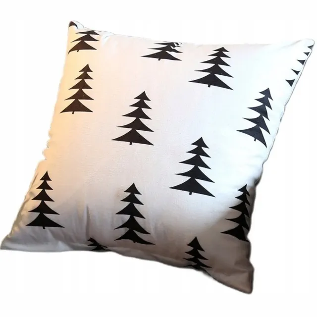 Granda Decoratieve Dubbelzijdige Kussensloop 43x43 cm - Witte Kerstboom Print Wit met zwart