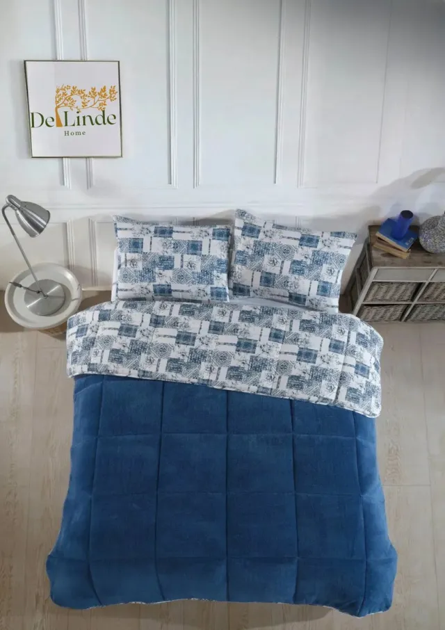 De Linde Home Dekbed zonder overtrek - Inclusief Kussenslopen - Delfts Blauw - 140x200 cm - 2 in 1 Dekbed - Teddy - Zacht & Hypoallergeen - 4 Seizoenen - Dubbelzijdig - Wasbaar - Ultra Soft - De Linde Home