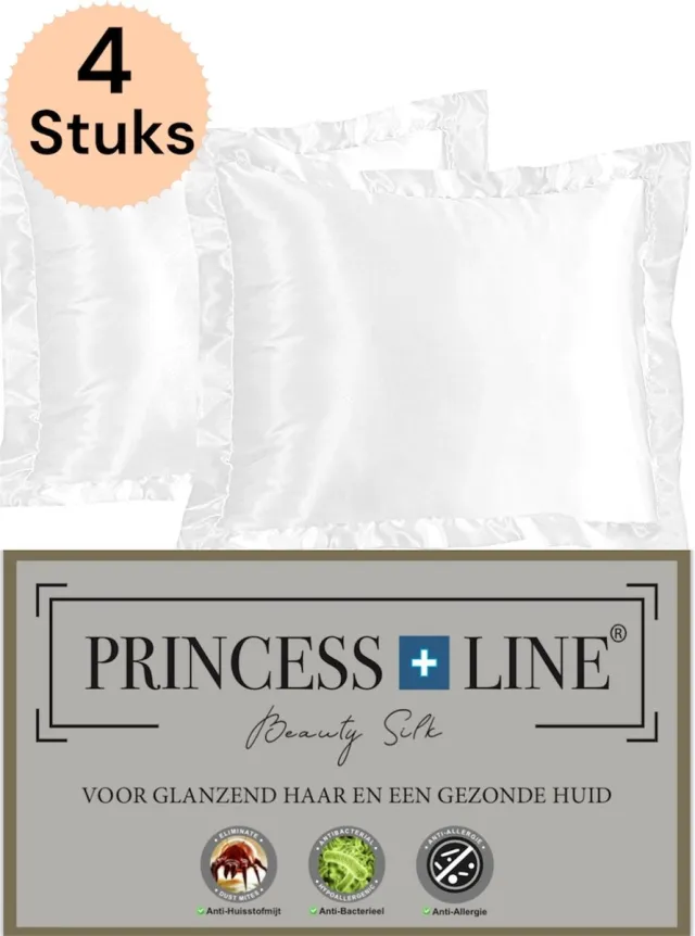 Princess Line Satijnen Beauty Silk Kussensloop - Zijden Zacht Beddengoed- Goed Voor De Haar En Huid-Wit-Set à 4 stuks -60 x 70 CM