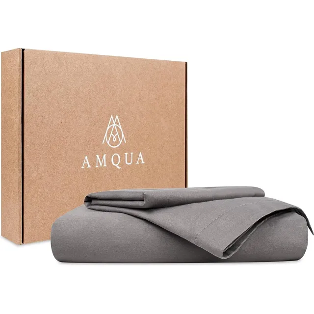 Amqua Biologisch Beddengoed Mako Satijn 135 x 200 cm + Kussensloop 80 x 80 cm, 100% Biologisch Katoen (Gecertificeerd), Grijs
