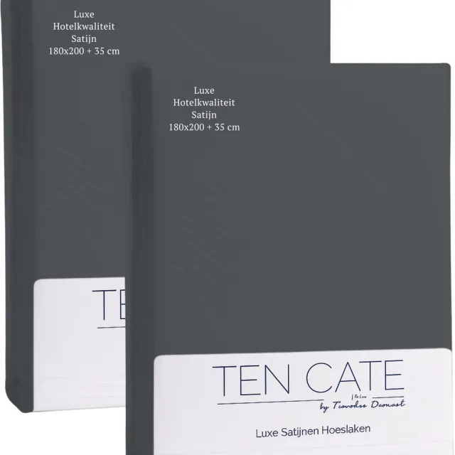 Ten Cate Hoeslaken - Hoeslaken 180 x 200 - Katoensatijn - Hoeslakens - Geschikt voor boxspring en matras - Hoekhoogte 35cm - Elastiek Rondom - Strijkvrij - Antraciet - 2 stuks