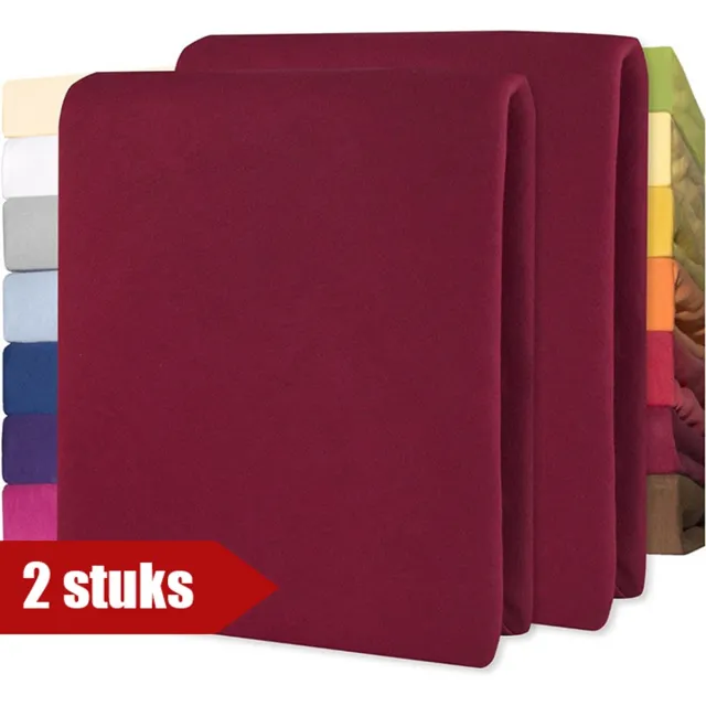 Lucina 2 stuks Hoeslakens Jersey Katoen Stretch 30cm Hoge Hoek - Set van 2 - bordeaux 90x200cm - 100x200cm