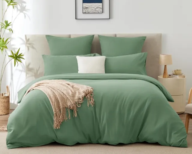 Ibenzoa Microvezel Dekbedovertrek Saliegroen 200x200 cm met Twee Kussenslopen - Zachte en Comfortabele Slaapoplossing