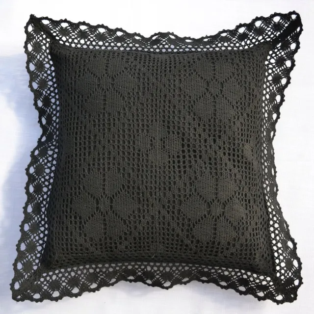 Jedeka Decoratieve Kussenhoes 40x40cm Zwart Haakwerk Kant