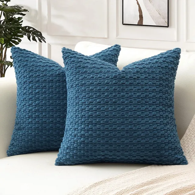 Famanu Kussensloop van ribfluwelen corduroy, geometrische kussenhoezen 60 x 60 cm, set van 2 stuks, zacht en decoratief Zwart
