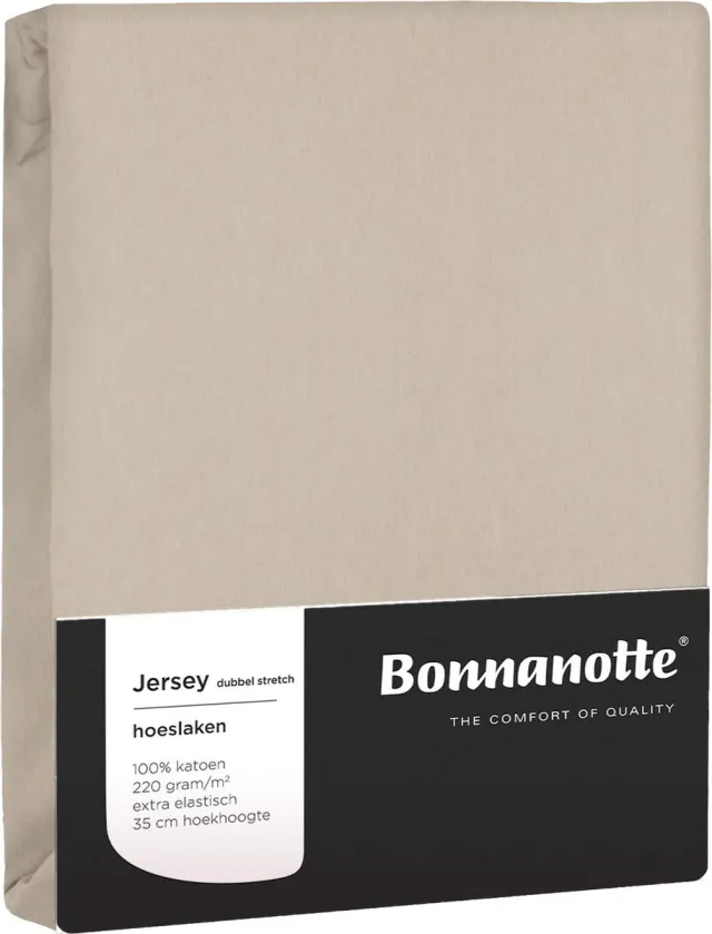 Bonnanotte Hoeslaken Jersey Dubbel Stretch Stone 80x200 t/m 90x220