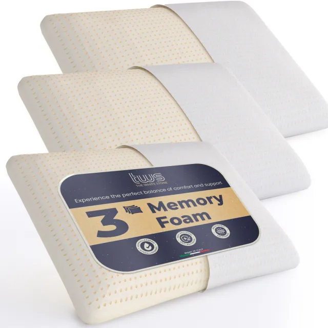 White Stone The White Stone Set van 3 Memory Foam Kussens 40 x 70 cm | Hoogte 11 cm | Hypoallergeen, Ergonomisch en Ademend Nekkussen | Anti-stikfunctie en Verkoelend Bianco