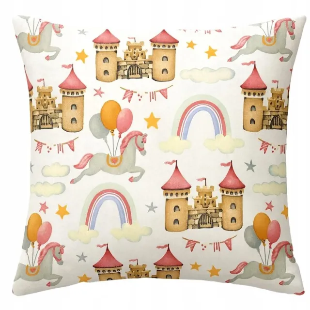 Sleepon_pl Katoenen Kussensloop 40x40 cm - Sprookjeskasteel, Prinses & Regenboog Multicolor