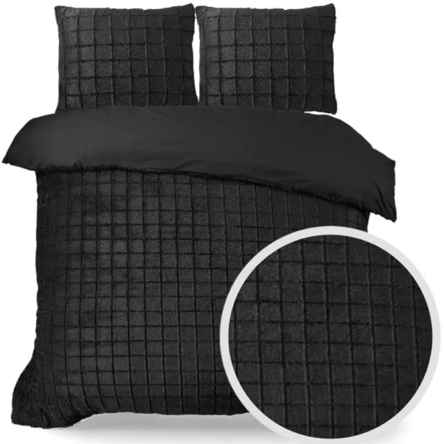 Husch Teddy Fleece Faux Fur Dekbedovertrek Zwart - Eenpersoons - 140x200/220 cm - Heerlijk Zacht