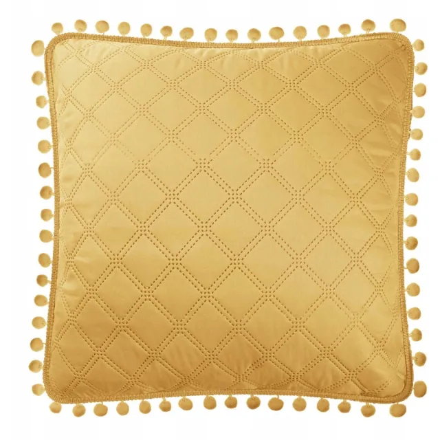Spod Igły i Nitki Decoratieve Kussenhoes Jasiek 45x45cm Mosterdgeel met Pompons