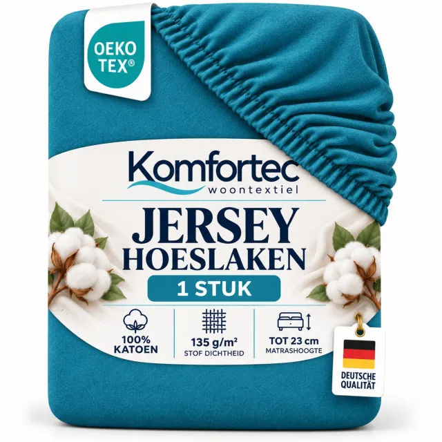 Komfortec Katoen Stretch Hoeslaken – 100% Katoen – Geschikt voor Matrassen tot 23 cm – Rondom Elastiek – Zacht & Ademend – Turquoise