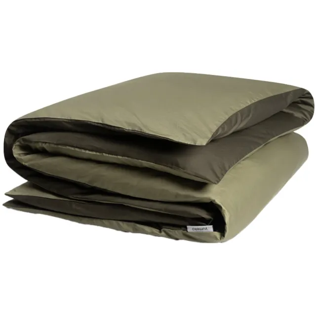 Yumeko dekbedovertrek katoensatijn dubbelzijdig olive 140x200 (zonder slopen) - Bio, eco & fairtrade Mid Olive/Dark Olive