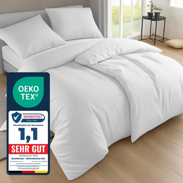Komfortec Premium Dekbedovertrek 2x155x220cm + Kussensloop 2x80x80 cm - 100% Microvezel - 90 g/m² - 4-Delige Superzachte Beddengoedset - met Rits - Wit
