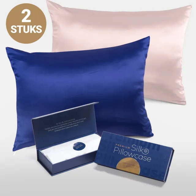 Slowwave Premium Silk Pillowcase - Colorpack: Cloud Burst en Pink Swan (lichtroze) - 100% Moerbeizijde - 22 momme - Hoogste kwaliteit (grade 6A) - 60x70cm Cloud Burst (blauw)