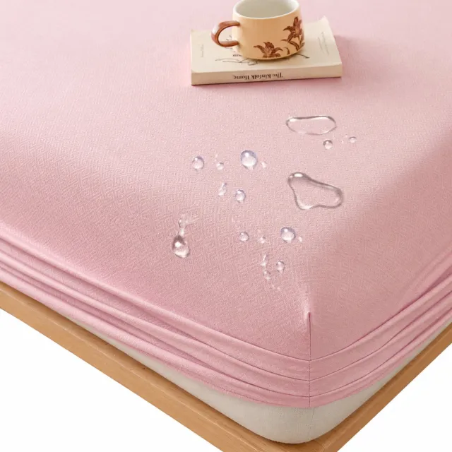 SWGOTA Waterdichte hoeslakenset 200 x 200 cm, roze geborstelde stof, 3-delig met 2 kussenslopen, voor matrassen tot 30 cm hoog