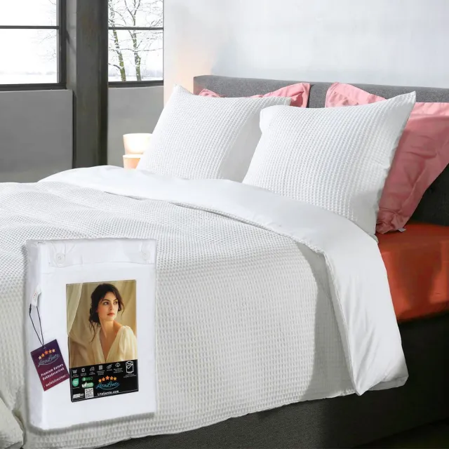 Litalente Wafel Dekbedovertrek – LitaLente Wit – 100% Katoen – 200x220 cm – Luxe & Ademend – Inclusief 2 Kussenslopen 60x70 cm – Hotelkwaliteit – Krimpvrij & Duurzaam – Geschikt voor Dekbed 200x220 cm