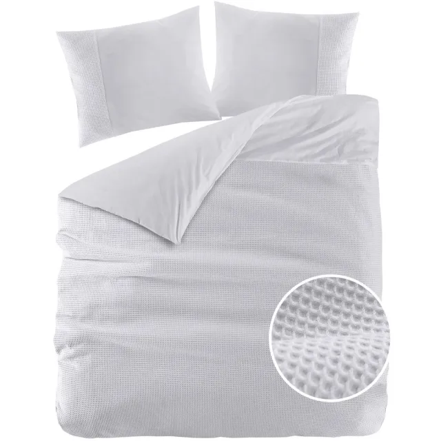Droomtextiel Papillon Dekbedovertrek Mendoza Wafel Grijs Lits-jumeaux 240x200/220 cm - Hoogwaardige Percale Katoen Super Zacht