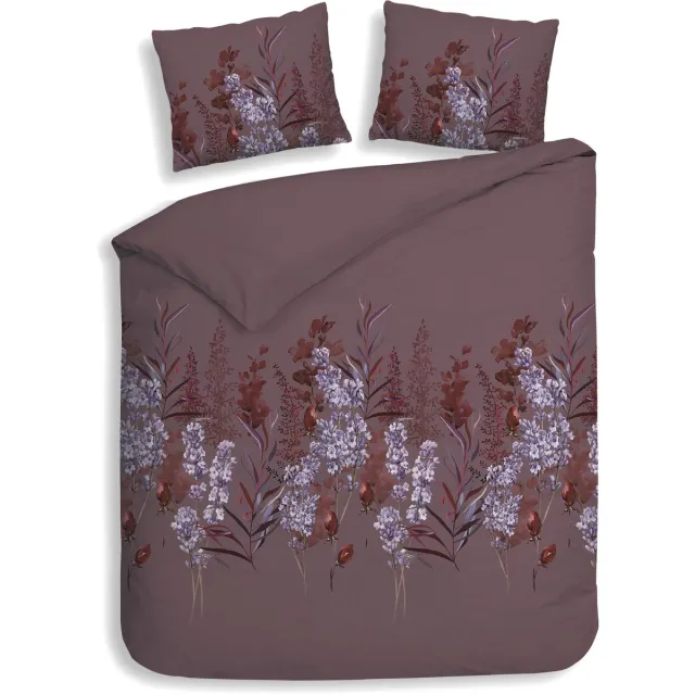 Heckettlane Dekbedovertrek Mino - Bedlinnen met Bloemen print - 240x200-220 cm - Lits-Jumeaux - Paars - Dekbedovertrek van 100% Katoen-Flanel Purple