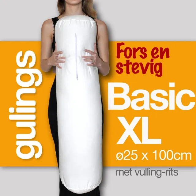 Gulings Guling BasicXL Rolkussen met sleeve safraan - Body pillow ø25 x 100 cm, Fors en Stevig, Extra Ondersteuning voor Zijslapers, met Bijvulrits okergeel