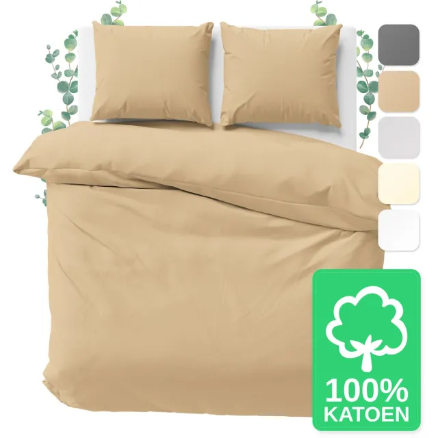 JACOBSON Dekbedovertrek - 200x220 cm + 1 Kussensloop 80x80 cm - 100% katoen - met Rits - Beige