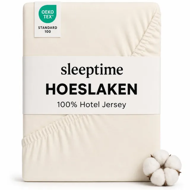 Sleeptime Hotel Jersey Hoeslaken - Tweepersoons 160/180x200 cm - Hoekhoogte 30 cm - Stretchkatoen - Crème Jersey Creme