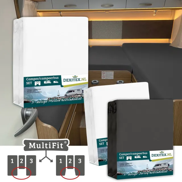 dexitex 1 x molton 1 x hoeslaken WIT + 1 x hoeslaken ANTRACIET/ 3 delige set-Geschikt voor Camper lengtebedden of enkele bedden 1 x molton 1 x WIT / 1 x ANTRACIET