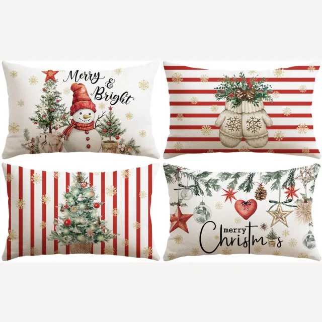Unyqoos Set van 4 decoratieve kerstkussenhoezen met sneeuwpopdesign in rood Sneeuwpop Rood