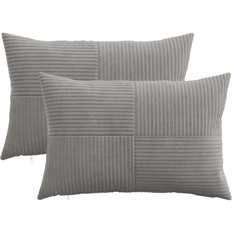 vidaXL Kussensloop 2 st ALMELO Lichtgrijs 50 x 75 cm corduroy, foto 3