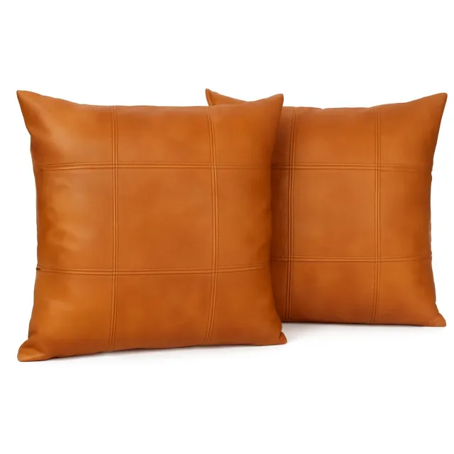Moon Light Distributions Set of 2 luxurious faux leather cushion covers – 45.7x45.7 cm – Bruin Ruitpatroon, water-repellent, suitable for cushions of 45x45 or 50x50 cm