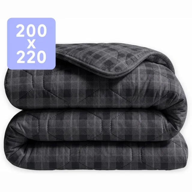 Happybed Dekbed zonder overtrek 200x220 - Wasbaar Dekbed - Bedrukt dekbed zonder hoes - Hoesloos Dekbed - Tweepersoonsdekbed - Grey Tartan