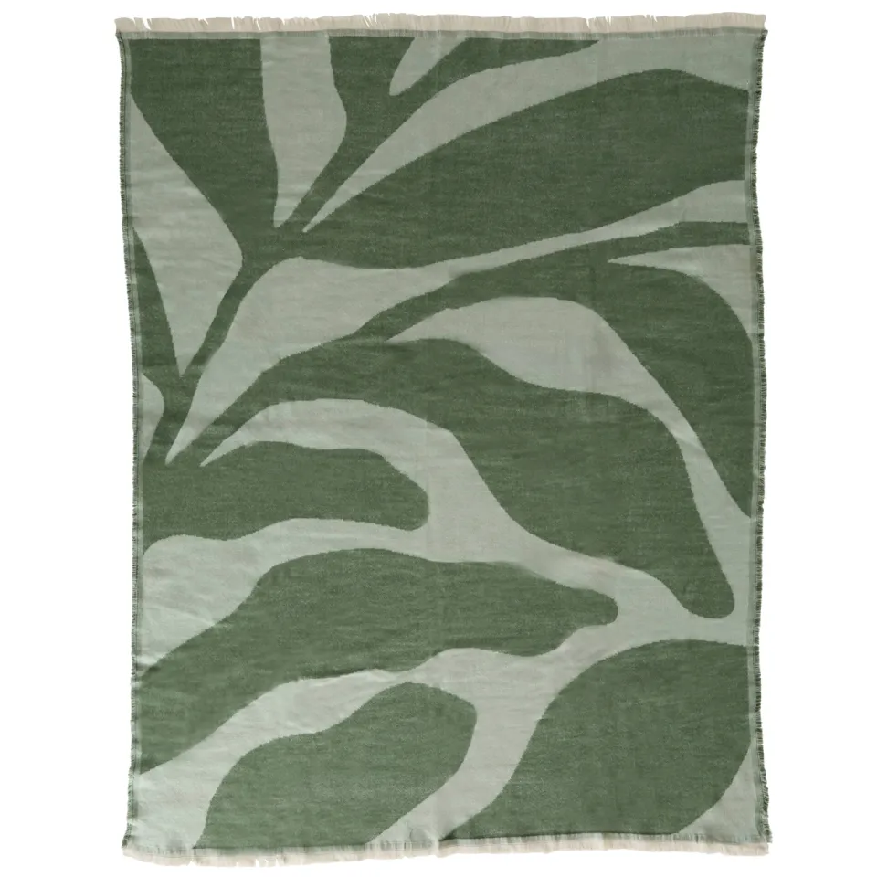 NOUS Living Lentini plaid met blad groen groen/lichtgroen