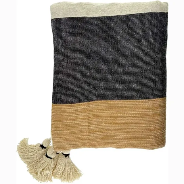 Home Society Plaid - Kleed - Sam - Polyester - 150x130cm - Lichtbruin - Creme - Grijs
