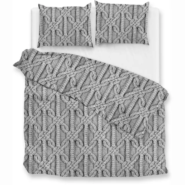 Zohome Dekbedovertrek Corda - Bedlinnen met Weving print - Grijs - Dekbedhoes van 100% Katoen-Flanel, foto 3