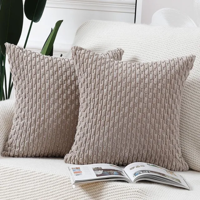 Ibenzoa Set van 2 Zachte Kussenslopen met Gestreepte Boho Design, 40x40cm, Zacht Koord, Perfect voor Slaapkamer en Bank taupe