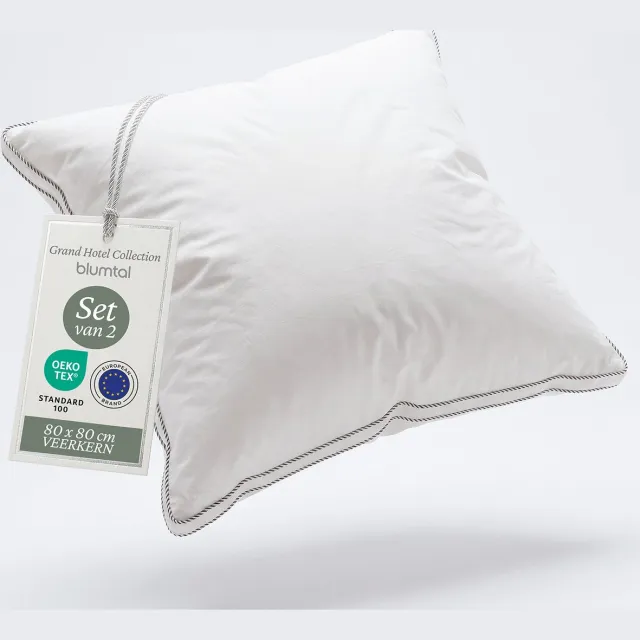 Blumtal Veren Kussen Lillabo - 3-kamer vullling - Oeko-TEX gecertificeerd kussen met verenvulling - Katoenen Hoes - 80 x 80 cm - Set van 2 Wit