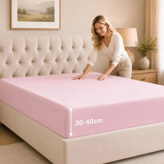 Tbeloo Hoeslaken 90x200 cm – 40 cm diepe hoek – Geborstelde microvezel – Geschikt voor boxspringbedden – Lichtroze