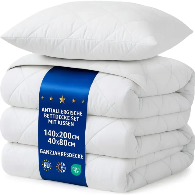 Amazinggirl Dekbed zonder overtrek 200 x 140 cm - all-season Gewatteerd en Microvezel dekbedden naar bed Set: Dekbed 140 x 200 cm met kussen 40 x 80 cm Oeko-Tex Wit