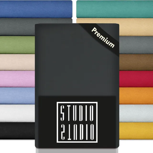 Studio audio Premium hoeslaken 180-200 x 200-220 cm, Made in Green/EU, 97% gekamd katoen / 3% elastaan, hoeslaken Hoge matrassen Boxspringbedden Waterbedden tot 35 cm, antraciet
