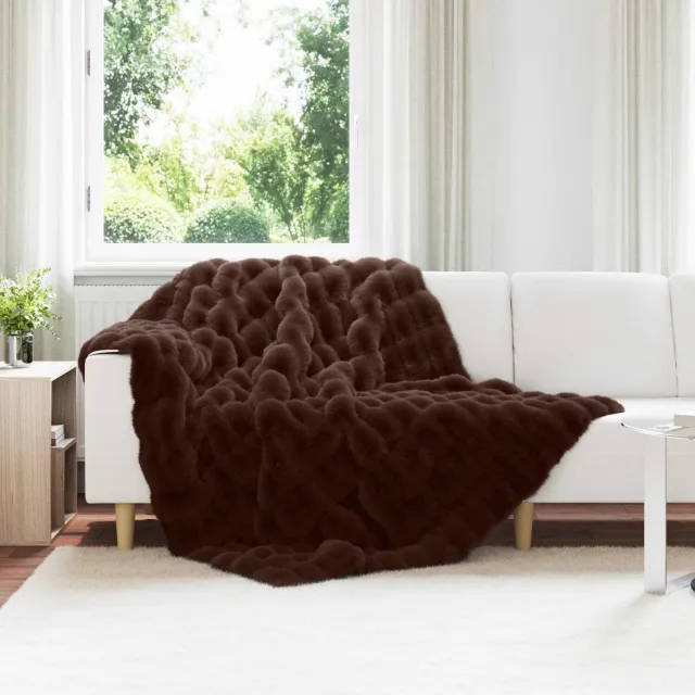 vidaXL Antislip deken van imitatie konijnenbont OLITE 4 st Kameel tan, foto 2