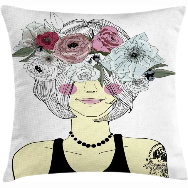 ABAKUHAUS Decoratieve kussenhoes – Bleekgeel multicolor 40x40 cm – Bedrukt aan beide kanten, rits Blassgeel Multicolor