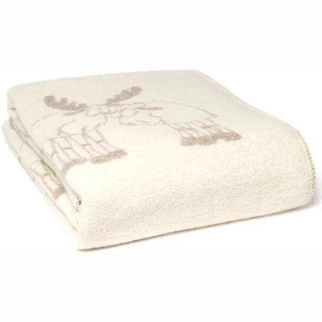WOOOL Wollen Deken - MOOSE Friends (Beige) - 130x200cm - Omkeerbaar