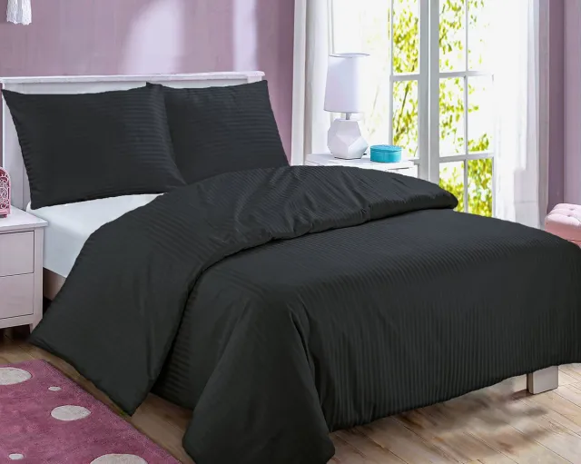 Homéé® Dekbedovertrekset Achten streep katoen satijn antraciet Lits-jumeaux 240x200/220 cm + 2 slopen
