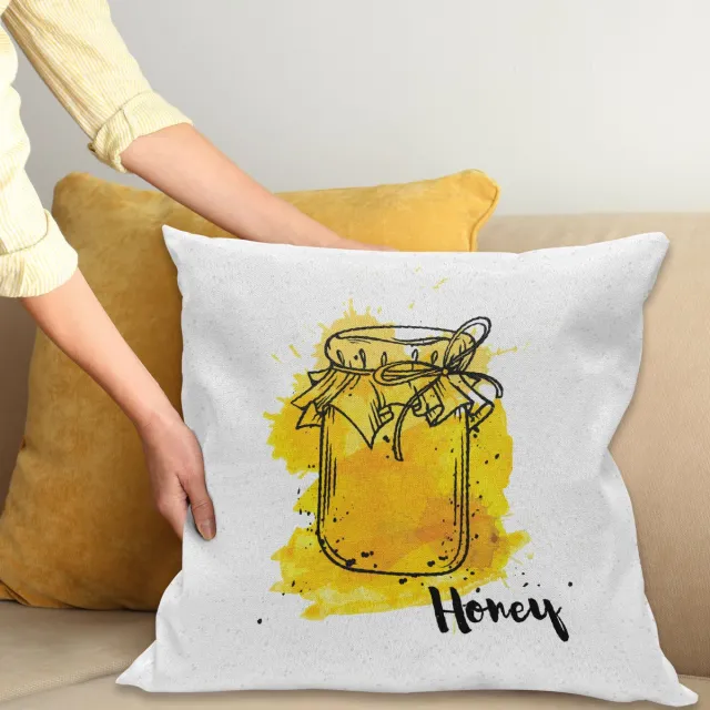 ABAKUHAUS Wijnoogst-geel kussenhoes – 50x50 cm – Dubbelzijdig bedrukt Goudgeel en zwart