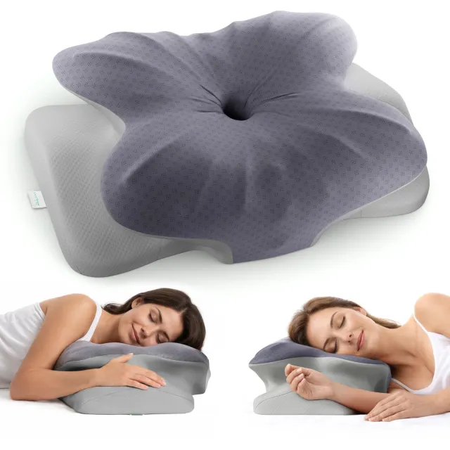 CozySense Hoofdkussen Traagschuim - Ergonomisch Memory Foam Kussen - Vlinderkussen - Pillow - Afneembare en Wasbare Hoes - Zijslaper, Rug, & Buikslaper Grijs