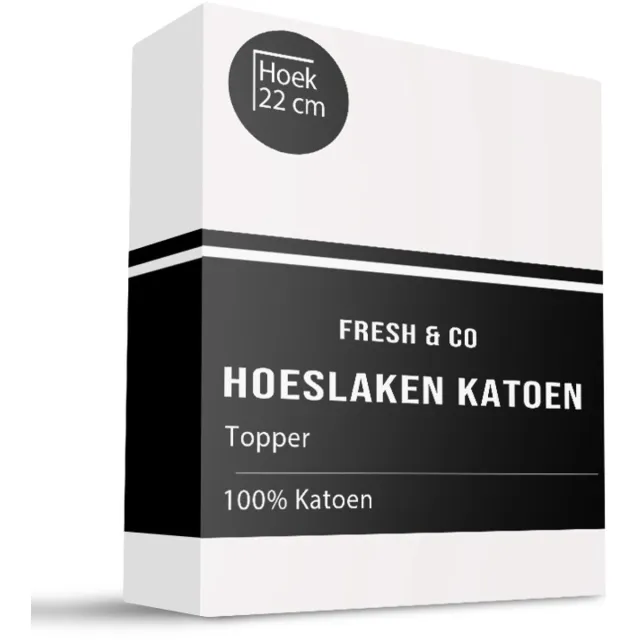 Fresh & Co Verkoelende Topper Hoeslaken - Grijs - 180x210 cm - Katoen - Fresh & Co Wit