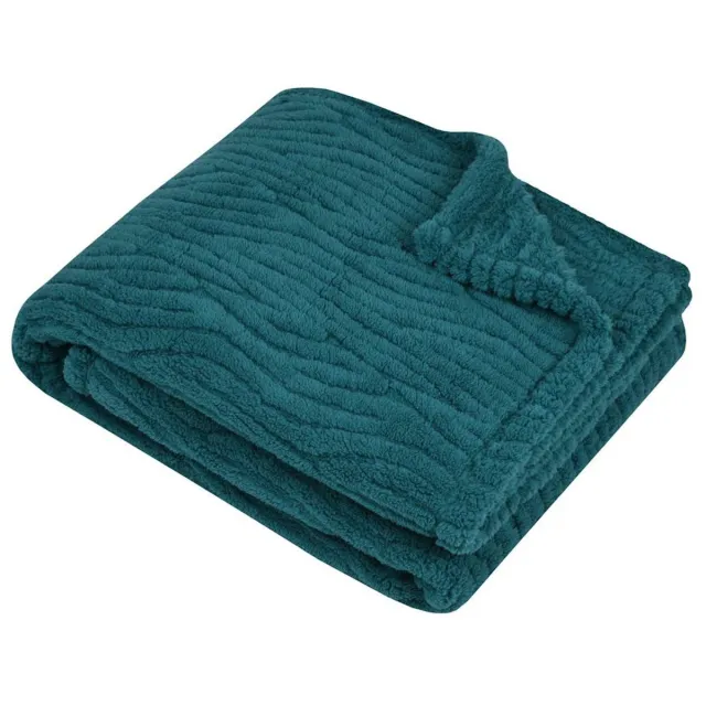 Stof Textiles Plaid / bankdeken / bedsprei Columbia - zeeblauw - 180 x 220 cm - zachte polyester stof - 2 persoons Petrol blauw