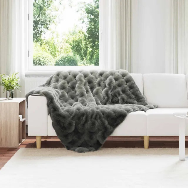 vidaXL Antislip deken van imitatie konijnenbont OLITE Donkergrijs, foto 2