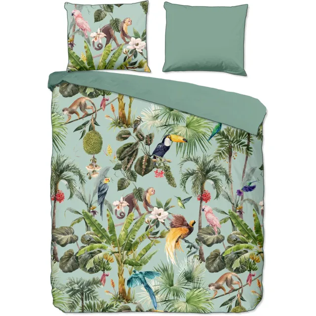 Descanso dekbedovertrek dieren in de jungle - Lits jumeaux 240x200/220 cm - Groen - 100% Katoen satijn Green